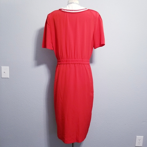 Vintage 80's 90's retro Albert Nipon red white secretary office party dress 12 - Picture 3 of 8